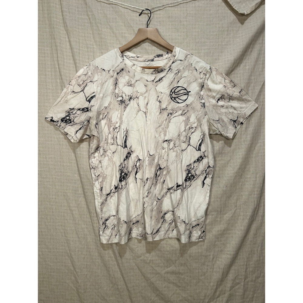 Nike Basketball Marble Print Graphic T-Shirt Mens Large White  Black Logo #2172